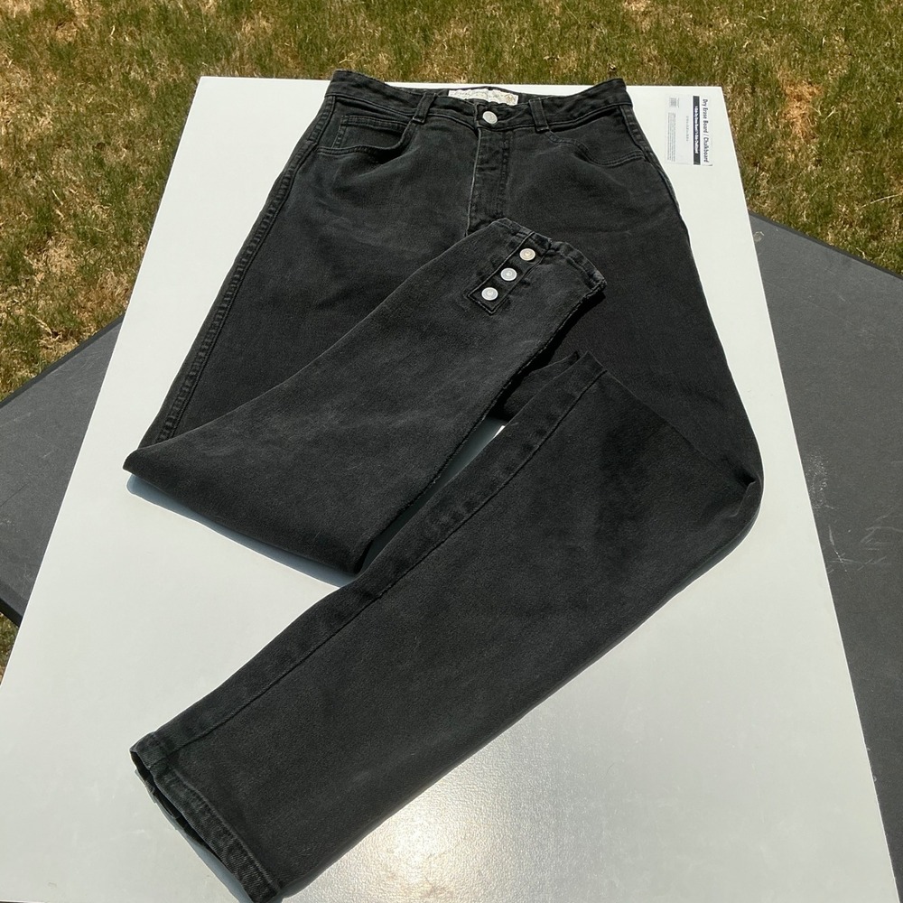 Vintage Gloria Vanderbilt Black High Rise Straight Leg Jeans Snap Ankle  Tall 12